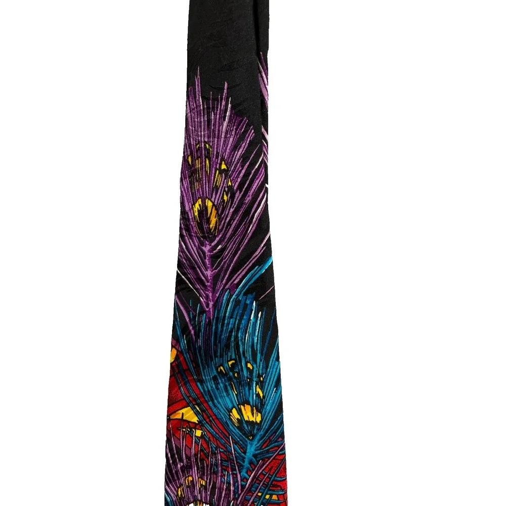 VTG Rush Limbaugh Tie Red Purple Blue Peacock Feather Silk USA Made 90s Abstract